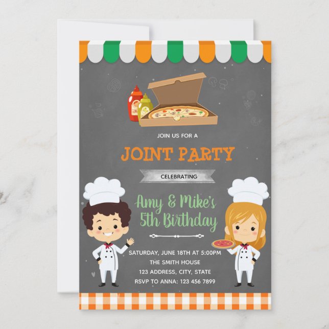 Partiinbjudan till Pizza party syskon Inbjudningar (Framsida)