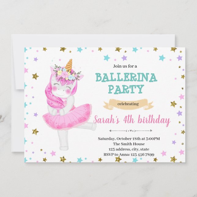 Partiinbjudan till Unicorn ballerina Inbjudningar (Framsida)