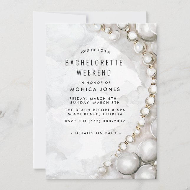 Partiinbjudan till White Pearls Bachelorette Helg Inbjudningar (Framsida)