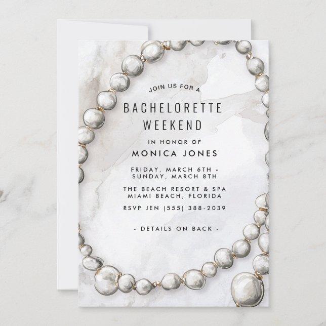 Partiinbjudan till White Pearls Bachelorette Helg Inbjudningar (Framsida)