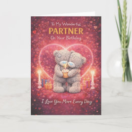 Partner Birthday Card – Romantic Bear Design Kort