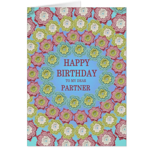 Partner Birthday Crochet Flowers Hälsningskort (Framsidan)