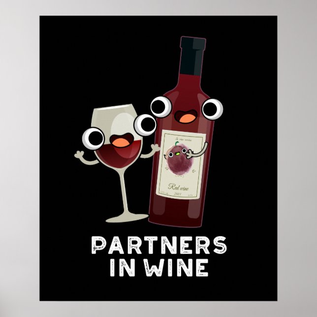 Partners i Vin Funny Drink Pun Mörk BG Poster (Framsidan)