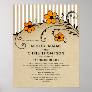"Partners in Life Modern Boho Bröllop Certificate Poster