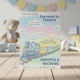 Partners till Parents Watercolor Tåg Baby Shower Inbjudningar