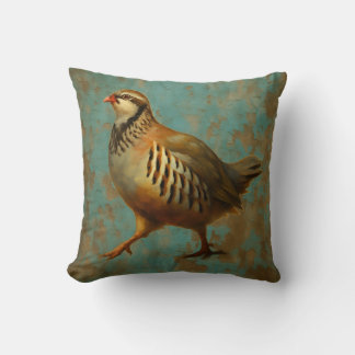 Partridge against blue / gold background cushion kudde