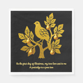 Partridge i en Pear Träd Black Guld-jul Pappersservett