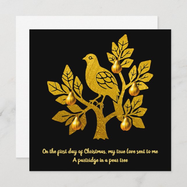 Partridge i en Pear Träd Elegant Guld jul Julkort (Fram/baksida)