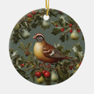 Partridge i ett päron träd julgransprydnad keramik