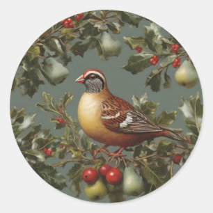 Partridge i ett päron träd runt klistermärke