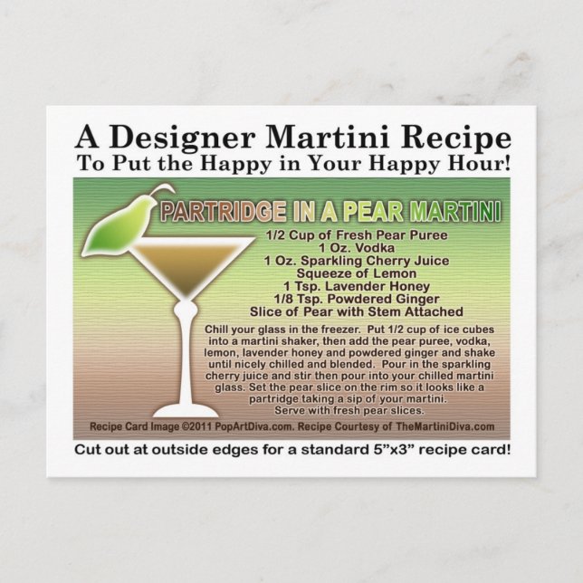 Partridge i Pear Martini Recipe-vykort Vykort (Framsida)