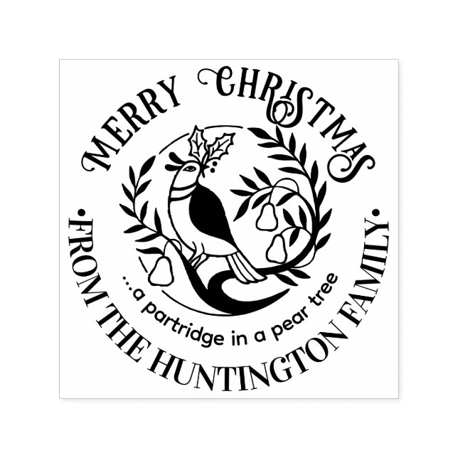 Partridge i Pear Träd God jul Namn #2 Självfärgande Stämpel (Design)