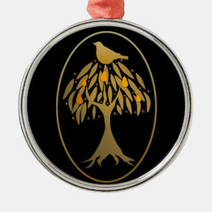 Partridge i Pear Träd Guld Julgransprydnad Metall