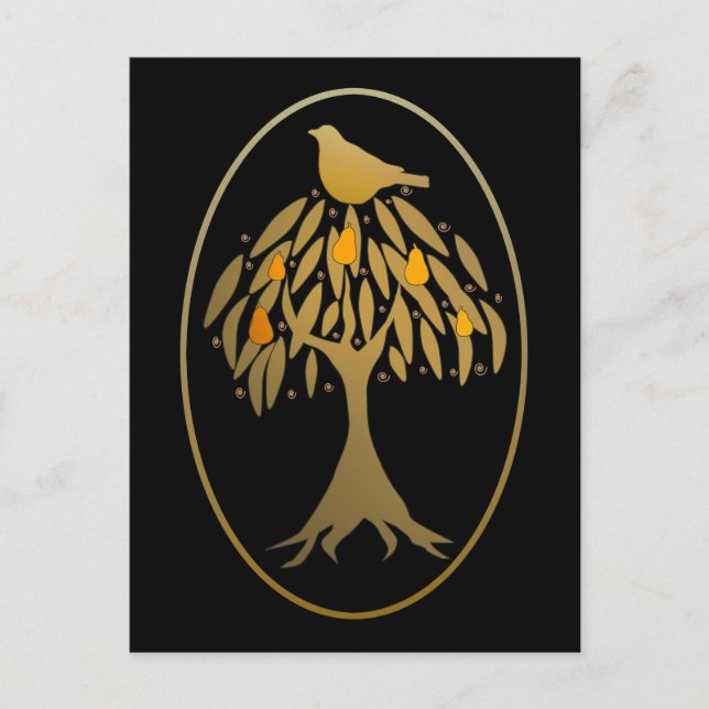 Partridge i Pear Träd Guld Vykort (Framsida)