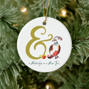 Partridge i Pear Träd Whimsical Ampersand Julgransprydnad Keramik