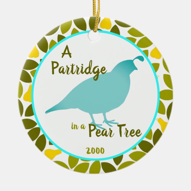 Partridge in a Pear Träd - Anpassningsbar year Julgransprydnad Keramik (Framsidan)