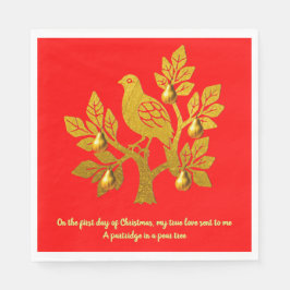 Partridge in a Pear Träd Bright Red Guld jul Pappersservett