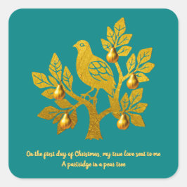 Partridge in a Pear Träd Teal Golden jul Fyrkantigt Klistermärke
