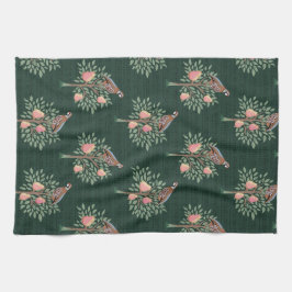 Partridge in a pear tree Christmas Carole on green Kökshandduk