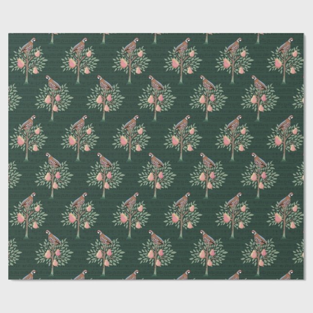 Partridge in a pear tree Christmas Carole on green Presentpapper (Platt)