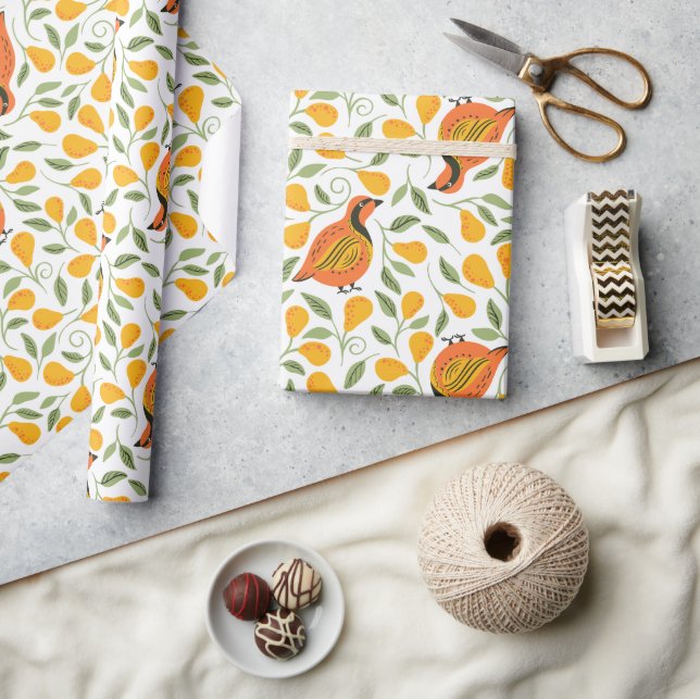 Partridge och päron träd, sömlös julpatron presentpapper (Hantverk)