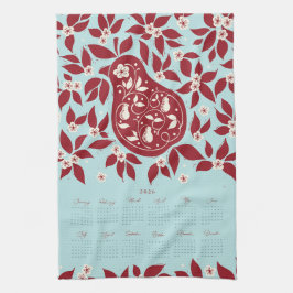 Partridge Pear Tree 2026 Calendar - Cranberry Kökshandduk