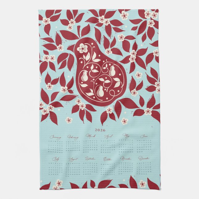 Partridge Pear Tree 2026 Calendar - Cranberry Kökshandduk (Vertikal)