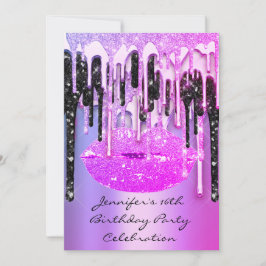 Party 16:e Läppar-diskarna Svart Pinky Glitter Inbjudningar