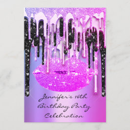 Party 16:e Läppar-diskarna Svart Pinky Glitter Inbjudningar