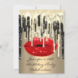 Party 16:e Läppar Kiss Black Red Glitter Drips Inbjudningar