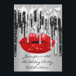 Party 16:e Läppar Kiss Black Red Glitter Drips Inbjudningar<br><div class="desc">FlorenceK-design</div>