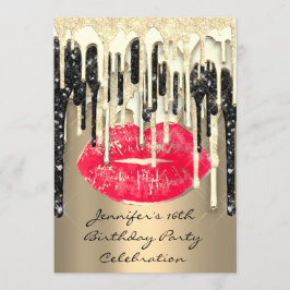 Party 16:e Läppar Kiss Black Red Glitter Drips Inbjudningar
