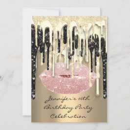 Party 16:e Läppar Kiss Black Ro Glitter Drips Inbjudningar