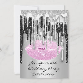 Party 16:e Läppar Kiss Black Rosa Glitter Drips Inbjudningar