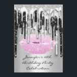 Party 16:e Läppar Kiss Black Rosa Glitter Drips Inbjudningar<br><div class="desc">FlorenceK-design</div>