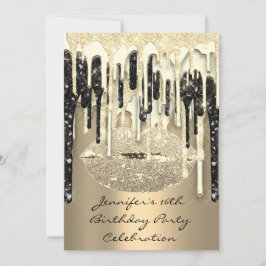 Party 16:e Läppar Kiss Black Silver Glitter Drips Inbjudningar