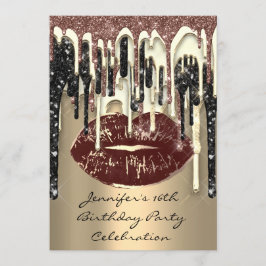 Party 16:e Läppar Kiss Brown Coffee Glitter Drips Inbjudningar