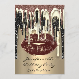Party 16:e Läppar Kiss Brown Coffee Glitter Drips Inbjudningar