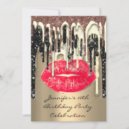 Party 16:e Läppar Kiss Brown Red Glitter Drips Inbjudningar