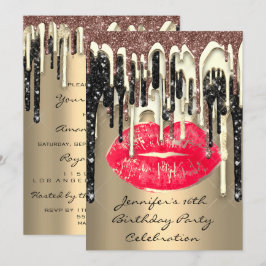 Party 16:e Läppar Kiss Brown Red Glitter Drips Inbjudningar