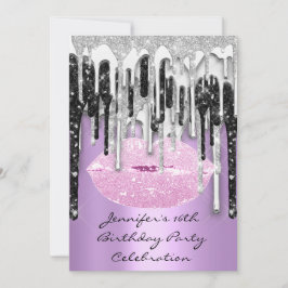 Party 16:e Läppar Kiss Lila Rosa Glitter Drips Inbjudningar
