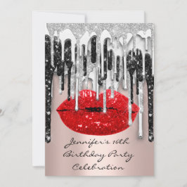 Party 16:e Läppar Kiss Ro Red Glitter Drips Inbjudningar