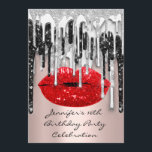 Party 16:e Läppar Kiss Ro Red Glitter Drips Inbjudningar<br><div class="desc">FlorenceK-design</div>