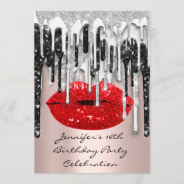 Party 16:e Läppar Kiss Ro Red Glitter Drips Inbjudningar