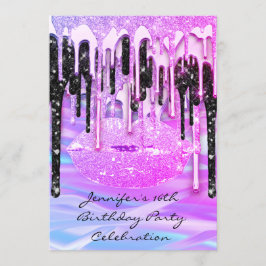 Party 16:e Läppar Rosa Kiss Girly Sjöjungfru Drips Inbjudningar