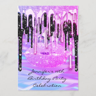Party 16:e Läppar Rosa Kiss Girly Sjöjungfru Drips Inbjudningar