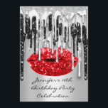 Party 16:e Red Läppar Kiss Black Grått Glitter-dri Inbjudningar<br><div class="desc">FlorenceK-design</div>