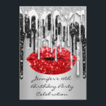 Party 16:e Red Läppar Kiss Black Grått Glitter-dri Inbjudningar<br><div class="desc">FlorenceK-design</div>