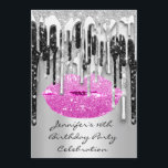 Party 16:e Red Läppar Kiss Black Rosa Glitter Drip Inbjudningar<br><div class="desc">FlorenceK-design</div>