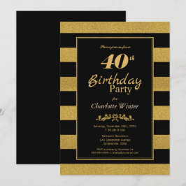 party, 40:e födelsedag i Svarta Guld Inbjudningar